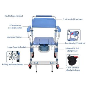 <span class=keywords><strong>Silla</strong></span> de <span class=keywords><strong>Ducha</strong></span> y WC 3 en 1 de Aluminio, Ligera, Antideslizante, Plegable, Ajustable, Portátil, con <span class=keywords><strong>Ruedas</strong></span> Silenciosas, 150 kg - Product Image 3