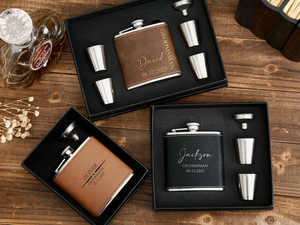 En stock aux États-Unis : Gourde à whisky en acier inoxydable avec étui en cuir, Flagon de voyage pour whisky et vin, Ensemble de verrerie pour homme - Product Image 5