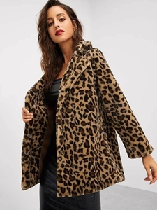 KY <strong>Plus</strong> <strong>Size</strong> 100%polyester Winter Notch Collar Leopard Print Jacket <strong>Teddy</strong> <strong>Coat</strong> Fur <strong>Coats</strong> for Women - Product Image 5