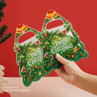 Pochette autoportante découpée en forme d'arbre, scellée sur 3 côtés, avec trou de poignée en forme de cloche, entièrement imprimée, pour bonbons, biscuits, emballage cadeau, cadeaux de fête, vente en gros