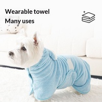 Peignoir de bain durable à capuche en polaire corail absorbant et à séchage rapide, motif uni, pour chiens et chats, idéal pour le nettoyage après la douche ou l'Halloween