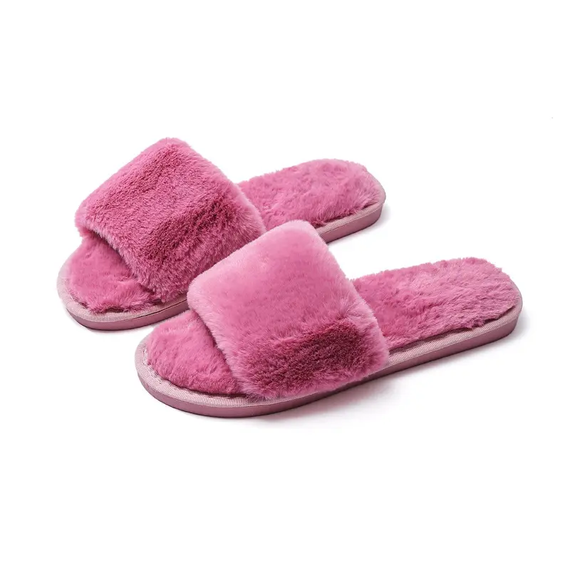 Indooer-Zapatillas de piel sintética para invierno, color rosa, con Tanga esponjosa, bajo pedido mínimo