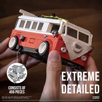 Happy Build PB8807 Retro T1 Red Camper Van, Modelo de Vehículo Detallado para Ensamblar, Coleccionable, Juego de Bloques de Construcción para Exhibición en Escritorio