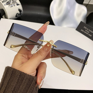 Curved Lens Leopard Head <b>Sunglasses</b> For Women Pc Frameless Cut Edge Metal UV400 Protection Type 3 Sunshades - Product Image 1