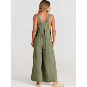 FOXA Womens <b>Linen</b> Overalls Wide Leg <b>Jumpsuit</b> With Pockets Casual Summer Fall Outfits Breathable Beach Vacation Clothes - Product Image 3