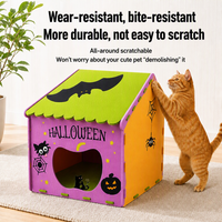 Lit pour chat en feutre chaud d'hiver pour Halloween, semi-fermé, amovible, tente confortable pour chat d'intérieur, utilisation toute saison