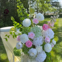 Dekorasi Panggung Acara Bunga Hijau, Buket Pernikahan Hydrangea Buatan, Campanula Pink, Lili, Anthurium, Centerpiece Meja Bunga