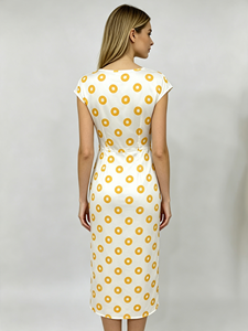 Robe fourreau midi pour femme à imprimé pois géométriques, col rond, manches courtes, style crayon moulant, pour le bureau, les affaires, décontractée ou de soirée - Product Image 3