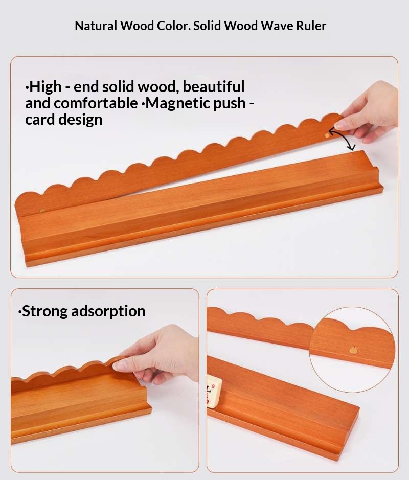 Règle de mahjong en bois massif - Couleur bois naturel - Ensemble de 4 pièces