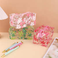 Vente en gros de papeterie pour la rentrée des classes Sac à crayons à imprimé floral pour filles Trousse à crayons transparente en PVC avec fermeture éclair