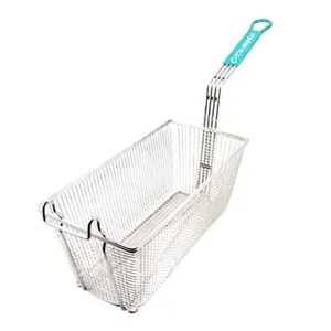 Deep Rectangle Wire Mesh Fry Baskets Strainer French Fries Holder Basket With Handle