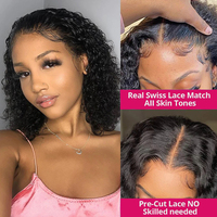 Perruques Courtes Bob Frisées Kinky Pas Chères en Cheveux Humains Brésiliens, Perruques Lace Front pour Femmes Noires, Perruques Frontales HD Sans Colle en Cheveux Humains