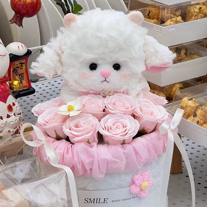 Bonito Ramo de Flores de Jabón Hechas a Mano con Muñeca de Oveja, Regalo de Cumpleaños para Novia, <span class=keywords><strong>Mejor</strong></span> Amiga, Navidad - Product Image 3
