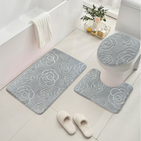 Ensemble de 3 tapis de salle de bain en forme de U avec couvercle de toilette, motif rose en relief, absorbant, antidérapant, lavable en machine, couleur unie, pour la maison