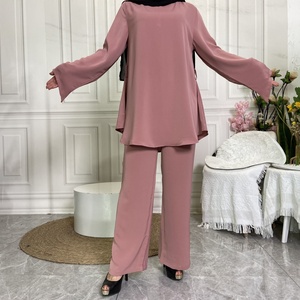 2272# Latest Simple <b>Plain</b> Color Blouse &Pant 2 Piece Set Women Eid Muslim Clothes Islamic Clothing Sets - Product Image 5