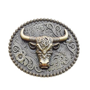Nueva Hebilla Ovalada de Vaquero Occidental con Diseño <span class=keywords><strong>Mexicano</strong></span> de Ciervo en Latón <span class=keywords><strong>Antiguo</strong></span> y Plata, con Grabado 3D de Animal, para Cinturón de Cuero - Product Image 6