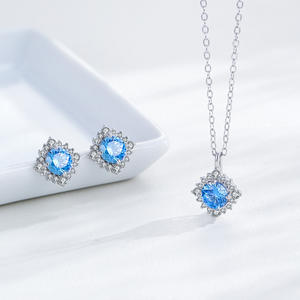 Collier pendentif fleur en zircon bleu taille ronde en argent sterling S925, version cuivre personnalisable, Ocean Treasure, pour femme - Product Image 4