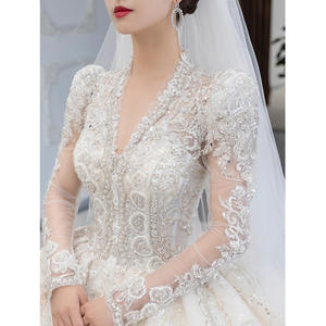 Nuevo Vestido de Novia de Manga Larga <span class=keywords><strong>2022</strong></span>, Vestido de Princesa con Lentejuelas de Lujo, Cuello en V, Estilo Árabe, Brillante, Talla 4XL - Product Image 5