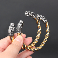 Haute qualité Double tête de Dragon manchette Bracelet bijoux mode acier inoxydable Viking nordique torsadé ouvert manchette Bracelet Bracelet