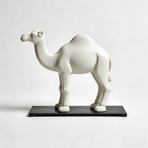 Statue de chameau blanc intemporelle, décoration animale moderne en résine sur base noire pour collection - Product Image 1