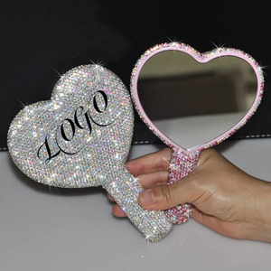 Luxury Portable Round Makeup <strong>Mirror</strong> <strong>Shiny</strong> Diamond Rhinestone Heart Handheld Glass Cosmetic Bling <strong>Mirror</strong> Rhinestone - Product Image 1