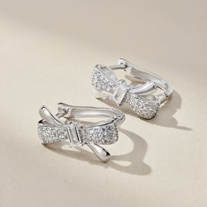 Dylam Dainty Beauty S925 <b>Silver</b> Fine Jewelry Hypoallergenic Rhodium Plated Diamond 5A Cubic Zirconia Bow Tine <b>Hoop</b> Earrings - Product Image 4