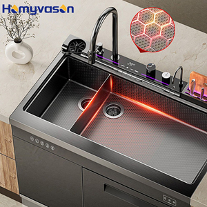 Évier de cuisine intelligent en acier inoxydable noir nano, double bac rectangulaire, avec <span class=keywords><strong>lave</strong></span>-<span class=keywords><strong>vaisselle</strong></span> intégré, très vendu - Product Image 3