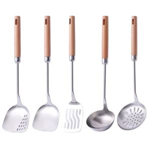 Ensemble d'ustensiles de cuisine en acier inoxydable avec manche en bois, design nouveau, écologique, multi-usages, prix de gros - Product Image 4