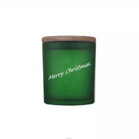 Pot de bougie en verre dépoli couleur 10oz avec couvercle en bambou et étiquette gratuite pour la direction de la maison pour le chandelier en verre de Noël