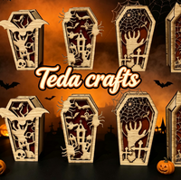 Boîte en bois personnalisée pour bougie artisanale d'Halloween, découpe laser, motif cercueil, rangement 3D superposé squelette et crâne avec contreplaqué découpé au laser