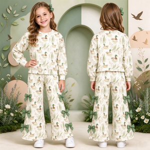 Conjuntos de Pantalones y Blusas con Lazo para Bebés, Estilo Sureño, Venta al por Mayor, Ropa Casual para Niñas, Spandex Suave/Algodón Orgánico - Product Image 5
