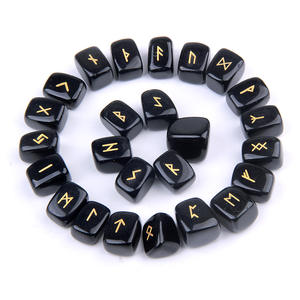 Groothandel Natuursteen Zwart Obsidiaan Goud Vulling Kleur Futhark Gegraveerde Runen Set - Product Image 3