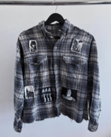Chemise pour homme à manches longues avec broderie personnalisée, style streetwear, 100% coton, boutonnée, effet vieilli, pour homme