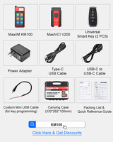 Autel Maxiim Km100e OBD2 Protocol Car Key Fob Programmer Transponder Chip Read Write Tool Free Online Update 12 Month Warranty