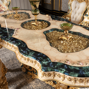 Pháp Rococo bàn ăn thiết lập cho 8 10 12 chỗ ngồi với sang trọng vàng trắng bằng gỗ hàng đầu và cao cấp Bọc ghế - Product Image 6