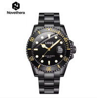 NOVETHERA ODM Oem Mewah Logo Kustom Hijau Odm Baja Tahan Karat Fashion Olahraga Bercahaya Model Terlaris Jam Tangan Quartz untuk Pria