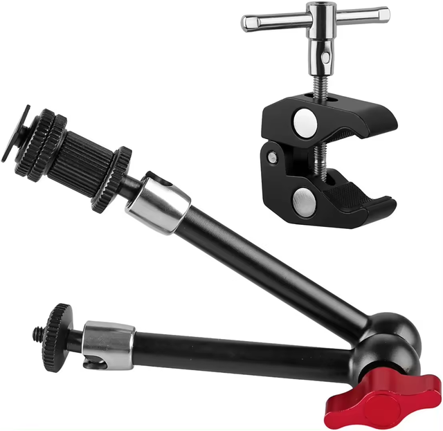 Magic Arm Camera Clamp Adjustable 11" Articulating Arm Camera Mount with Super Clamp 1/4" and 3/8" Thread for DSLR Camera Rig/LC