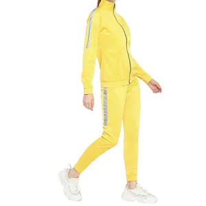 Sport donna inverno caldo personalizzato di alta qualità Zip Up elegante tuta a maniche lunghe giallo solido per donna
