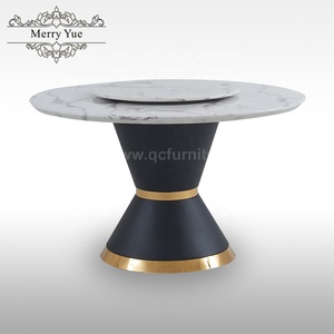 Mesa De Comedor <span class=keywords><strong>Del</strong></span> Restaurante โต๊ะรับประทานอาหารสแตนเลสชุดโต๊ะรับประทานอาหารหินอ่อนหินควอตซ์ทรงกลมทันสมัยเก้าอี้6ตัว - Product Image 5