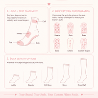 Chaussettes de sport antidérapantes personnalisées pour femme avec logo sur le dessous, idéales pour le Pilates, le yoga et la barre.