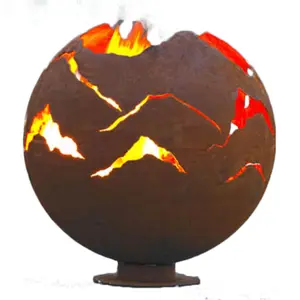 3d Laser Cut Corten Steel Design Art Yard Pattern Balls Decorative Sculpture Hollow Carving Outdoor Garden Landscape Fire Pit