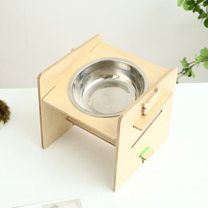 Cuenco doble oblicuo para mascotas, mesa de comedor con marco de madera de bambú, cuenco de cerámica para perros, cuenco para gatos, protege la vértebra Cervical para perros y gatos - Product Image 3