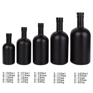 Hot Sale 500ML 750ML Matte Black Glass Wine Bottle for Vodka Whiskey
