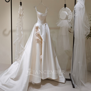 Vestido de Novia LY90 sin Tirantes con Flores 3D, Vestido Formal de Satén para Mujer - Product Image 2
