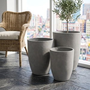 Pots en fibre de verre de <span class=keywords><strong>haute</strong></span> qualité, style moderne, hauts et ronds, couleur <span class=keywords><strong>taupe</strong></span>, pour l'intérieur/l'extérieur, jardin, pot de fleurs - Product Image 4