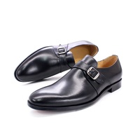 Chaussures habillées décontractées pour hommes en cuir véritable, à enfiler, noires, à boucle moine