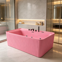Baignoire rose moderne autoportante pour salle de bain, jacuzzi intérieur en acrylique avec jets de massage à bulles et panneau de commande