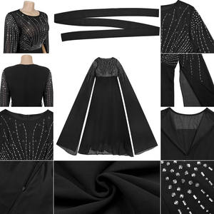 Модные вечерние платья для женщин: черное платье макси с длинными рукавами-накидкой, расшитое стразами и бисером, элегантное для выпускного вечера и вечеринок - Product Image 6