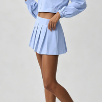 Veste de sport transfrontalière unie à manches longues, coupe courte, avec ouverture dorsale, respirante, séchage rapide, taille élastique, plissée, taille mi-haute, pour le tennis