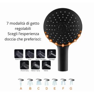 SC ECOMMERCE - Cabezal de Ducha de Mano de Acero Inoxidable, 7 Modos de Rociado, Diseño Minimalista, Uso en Baño, Fácil Instalación, Hecho en Italia - Product Image 3